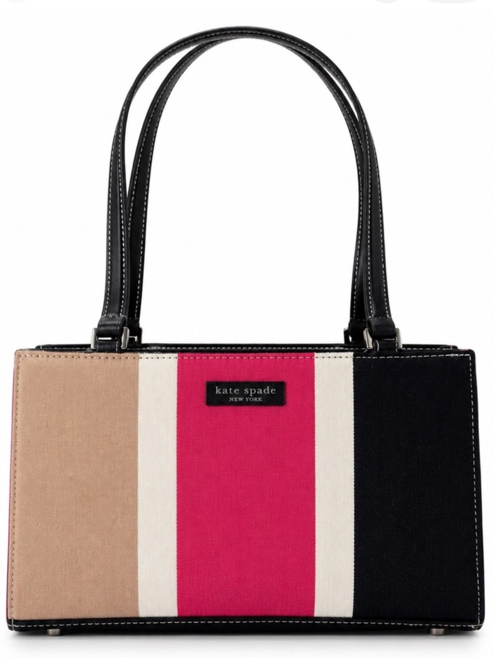 Vintage Kate Spade NY Colorblock Canvas Shoulder Bag Black, Cream & Pink - Picture 2 of 6